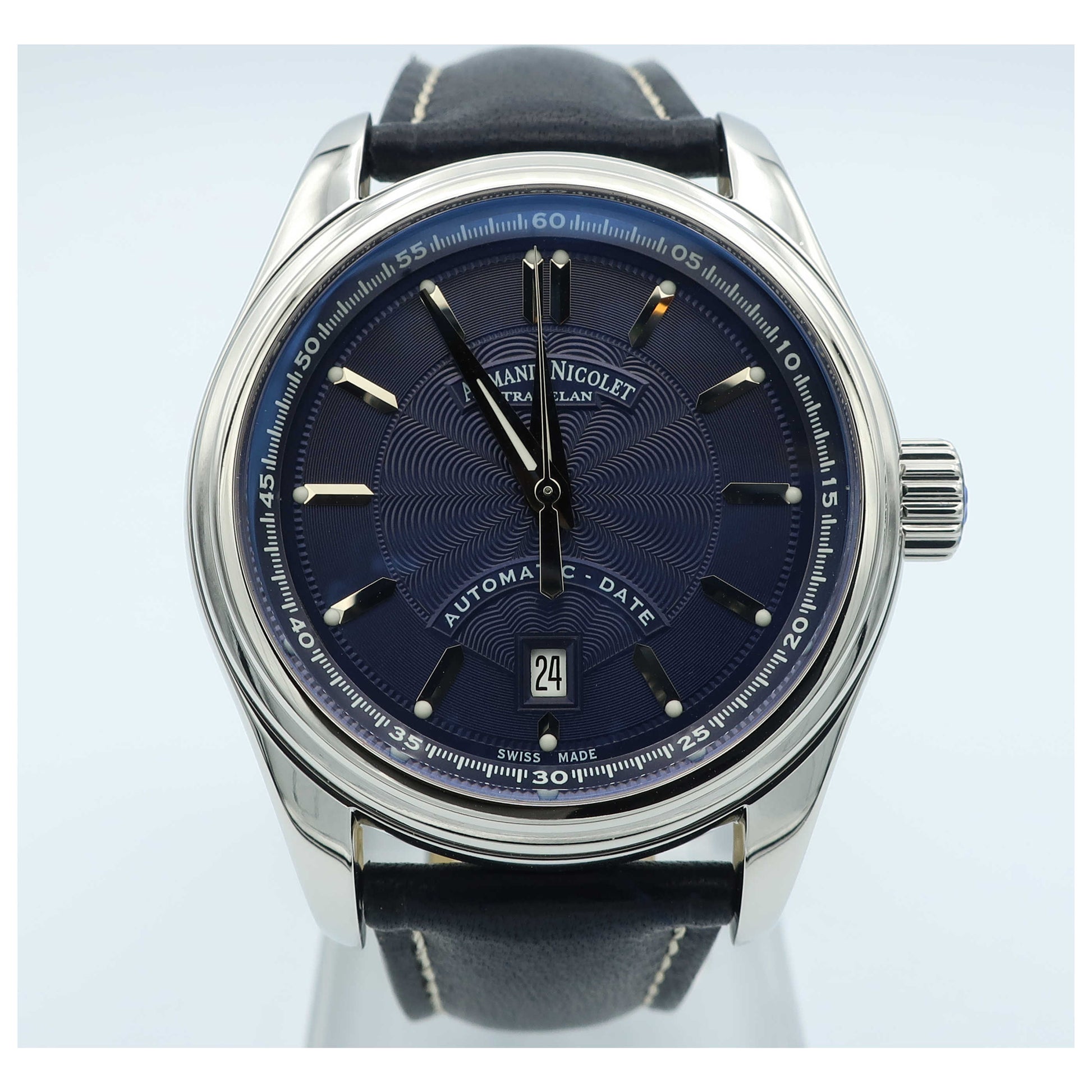 Front view of Armand Nicolet M02 Men's Automatic Watch 9140A2-BU-P140BU2-SD