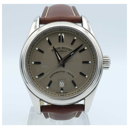 Front view of Armand Nicolet M02 Men's Automatic Watch 9140A2-GR-P140MR2-SD