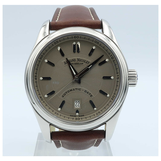 Front view of Armand Nicolet M02 Men's Automatic Watch 9140A2-GR-P140MR2-SD