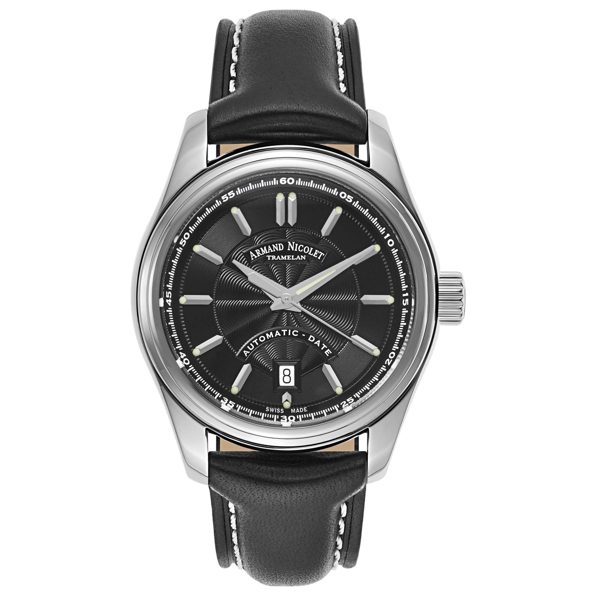 Front view of Armand Nicolet M02 Men's Automatic Watch 9140A2-NR-P140NR2