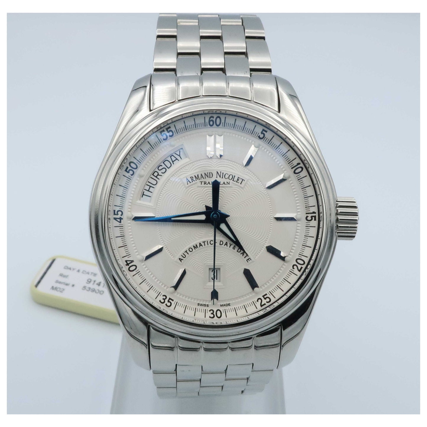 Front view of Armand Nicolet M02 Men's Automatic Watch 9141A-AG-M9140-SDV
