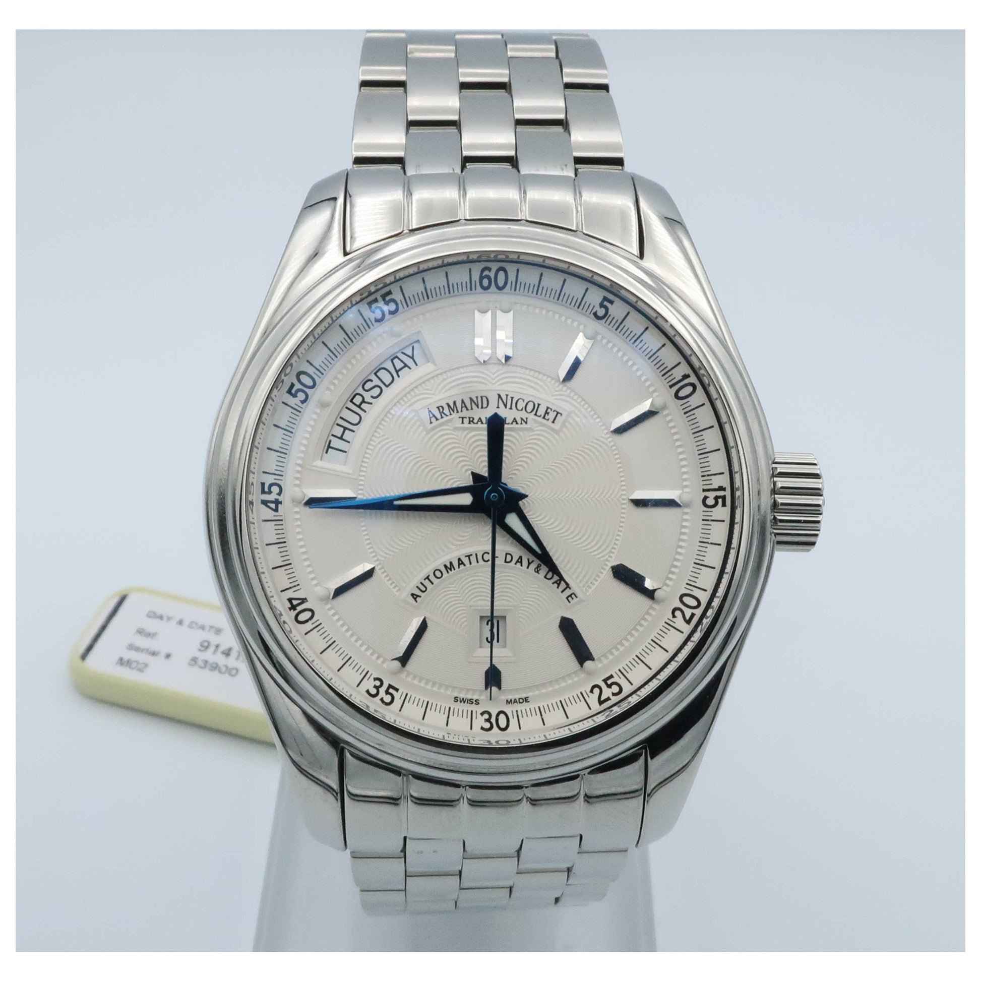 Front view of Armand Nicolet M02 Men's Automatic Watch 9141A-AG-M9140-SDV