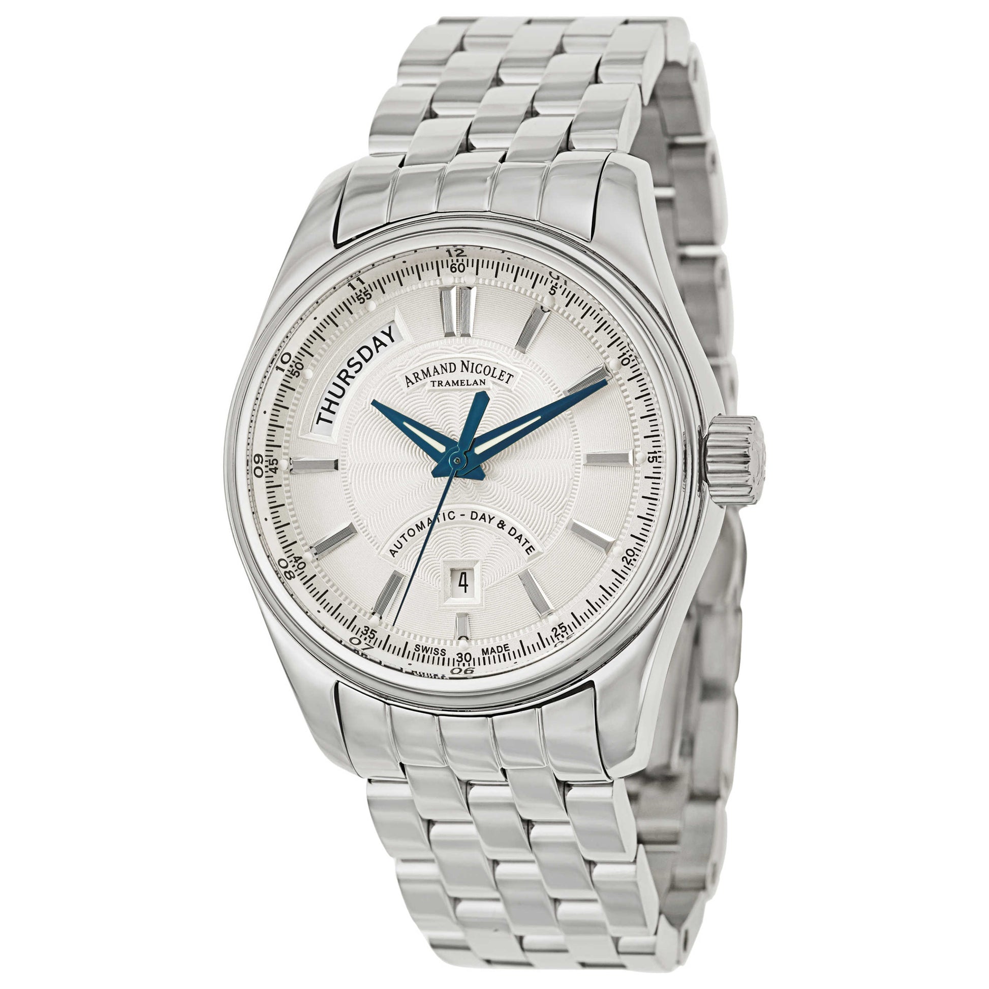 Front view of Armand Nicolet M02 Men's Automatic Watch 9141A-AG-M9140