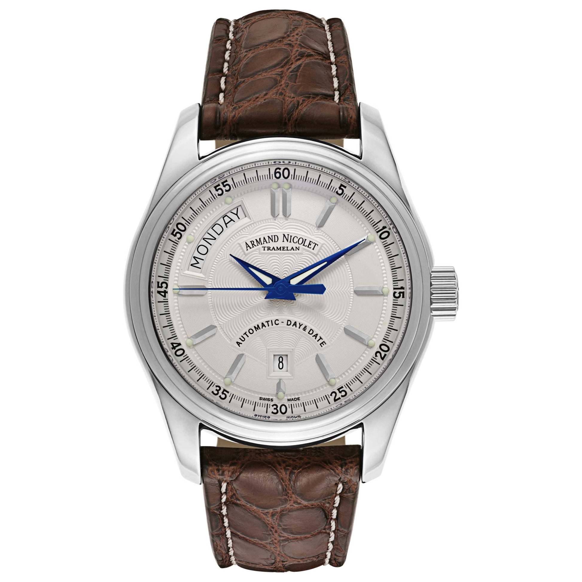Front view of Armand Nicolet M02 Men's Automatic Watch 9141A-AG-P974MR2