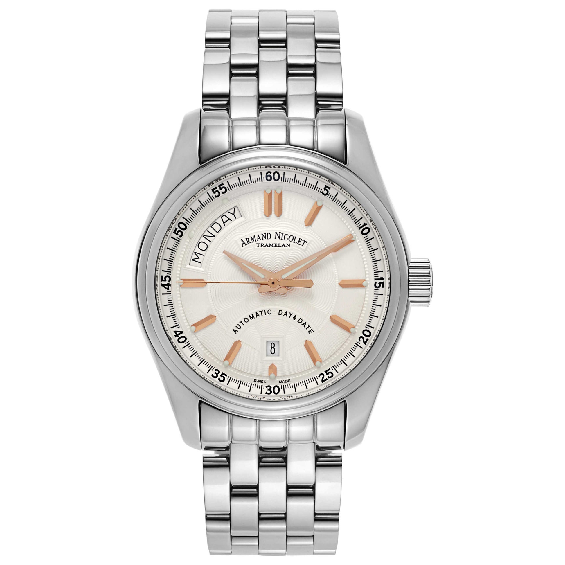 Front view of Armand Nicolet M02 Men's Automatic Watch 9141A-AS-M9140