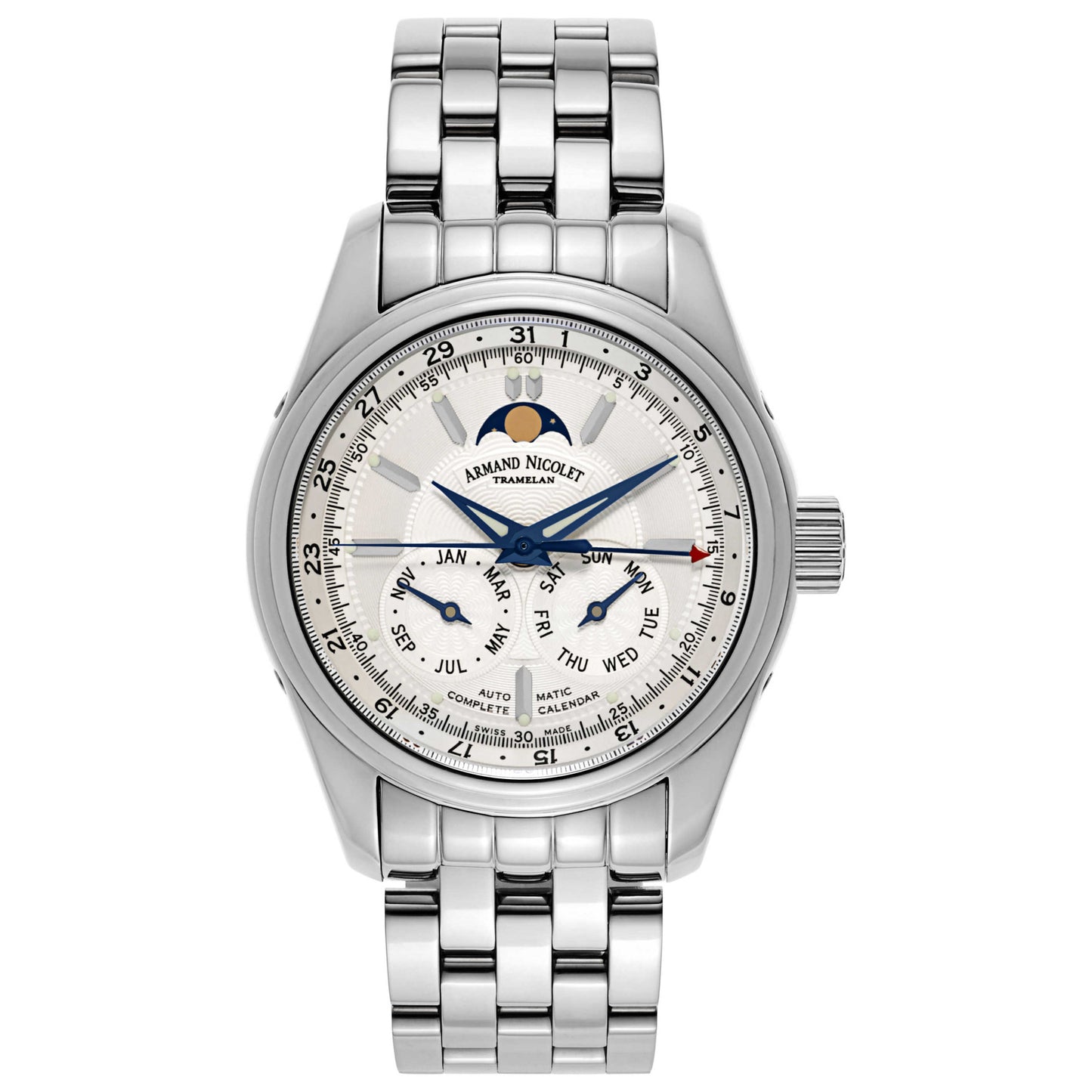 Front view of Armand Nicolet M02 Men's Automatic Watch 9142B-AG-M9140