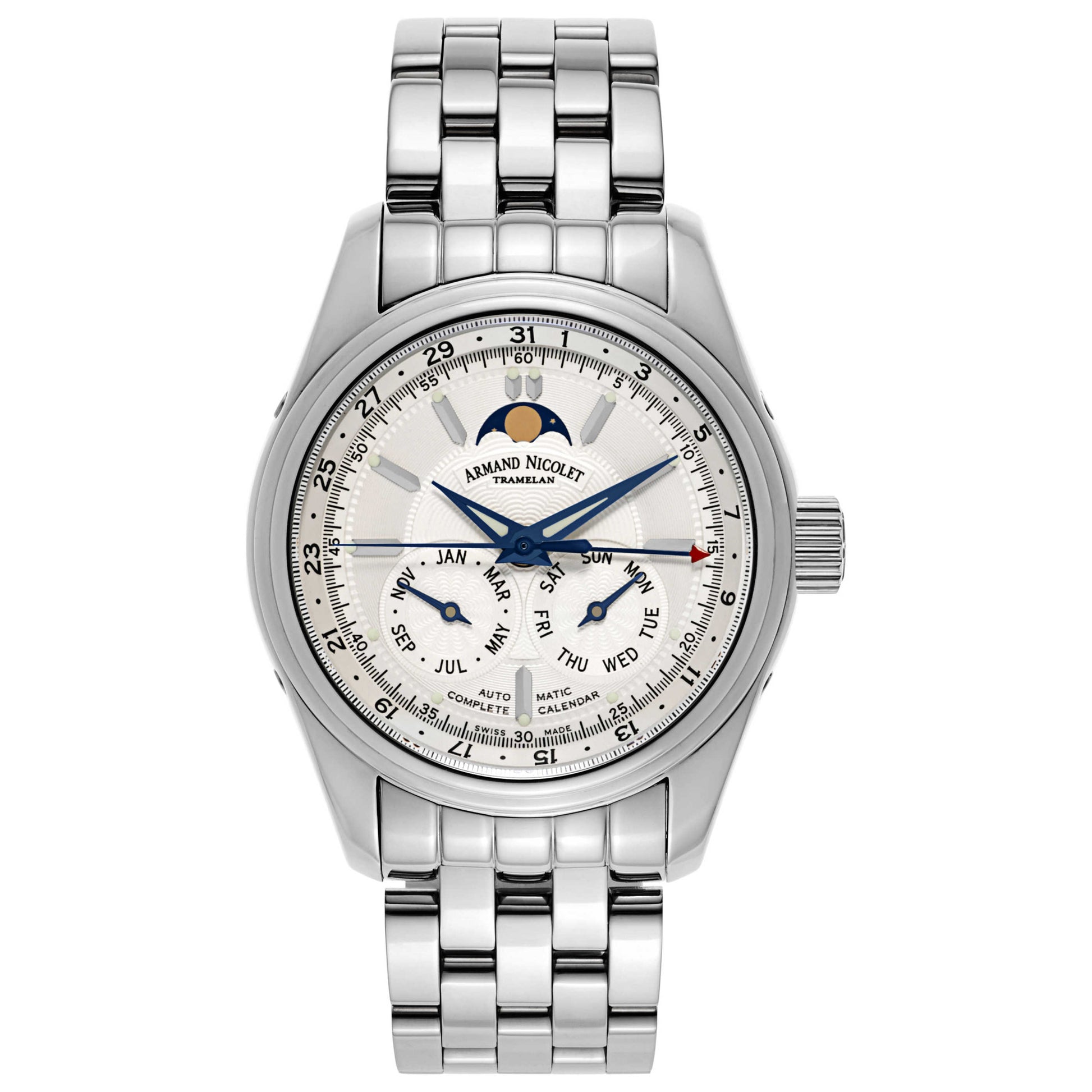 Front view of Armand Nicolet M02 Men's Automatic Watch 9142B-AG-M9140