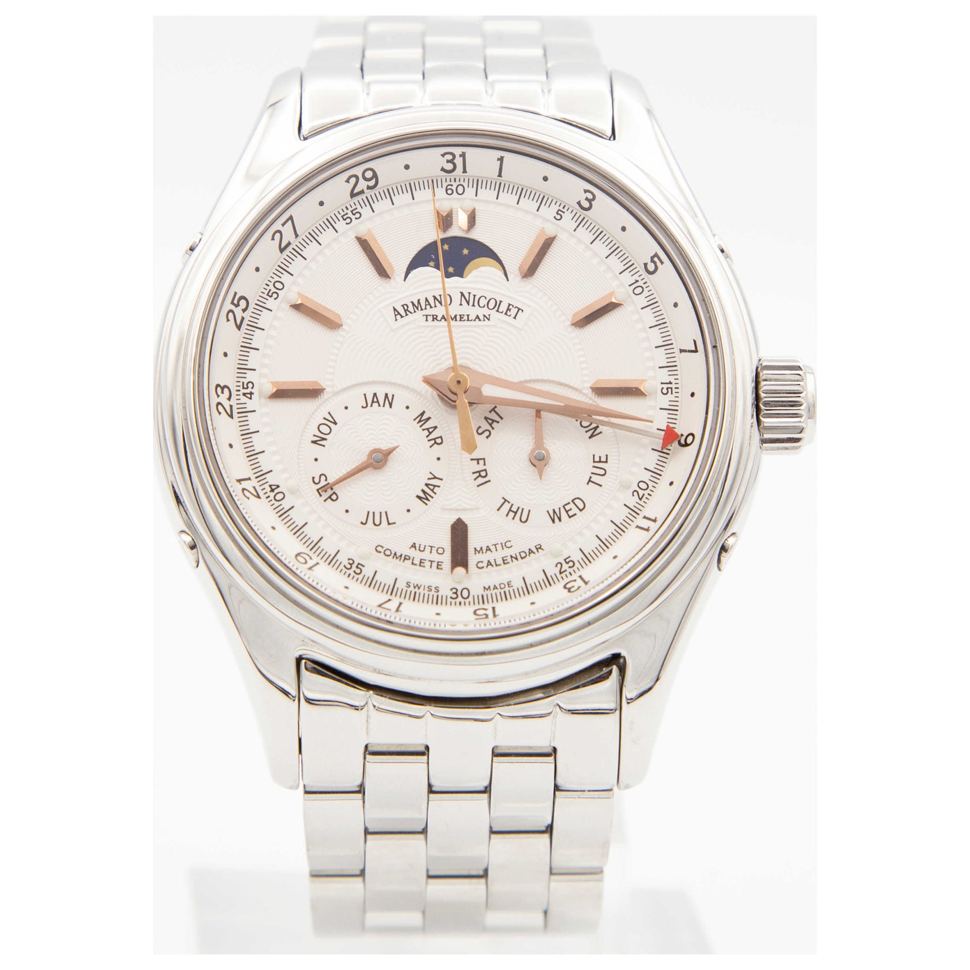 Front view of Armand Nicolet M02 Men's Automatic Watch 9142B-AS-M9140-PO