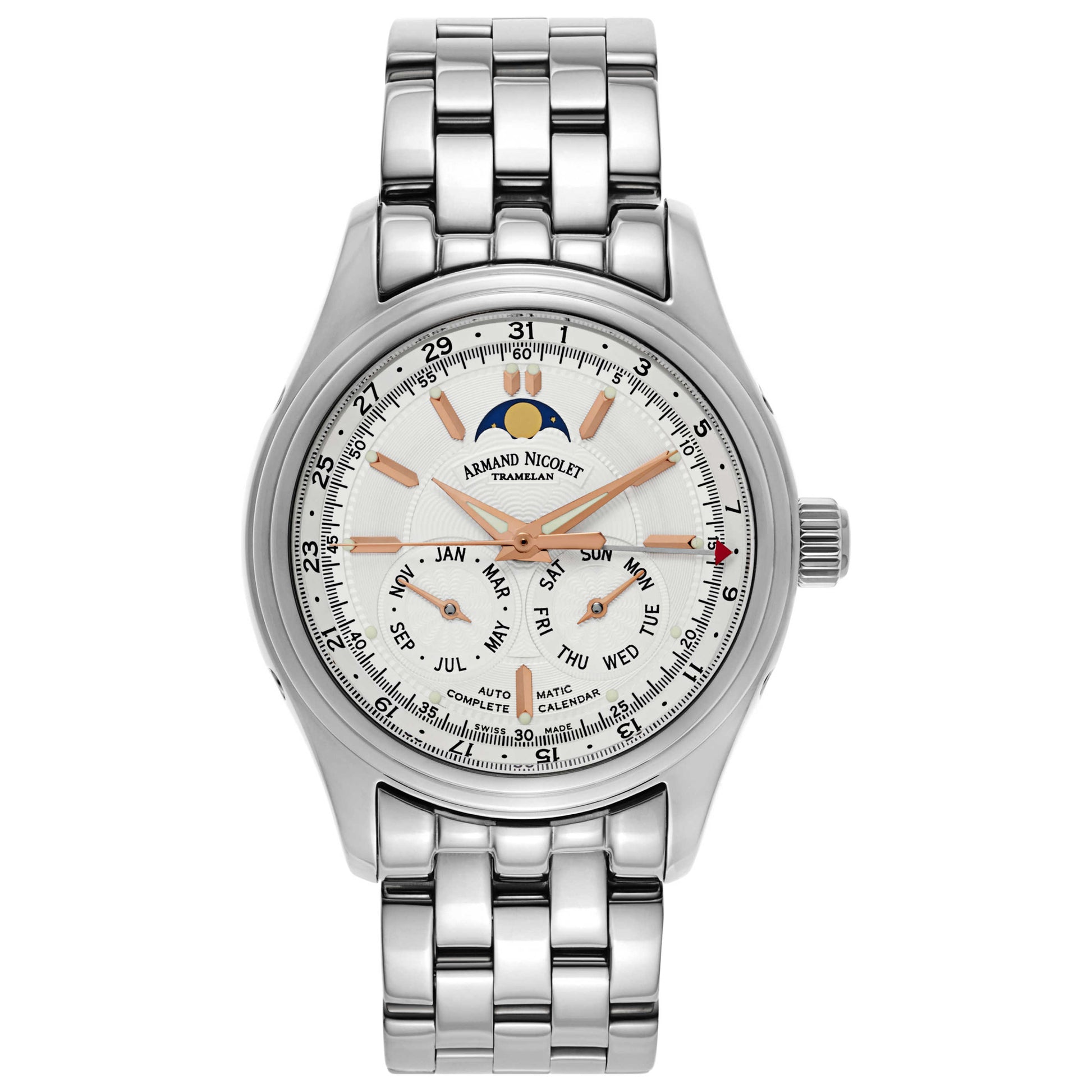 Front view of Armand Nicolet M02 Men's Automatic Watch 9142B-AS-M9140
