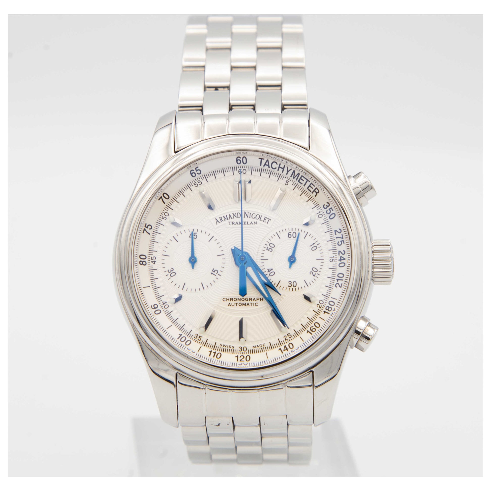 Front view of Armand Nicolet M02 Men's Automatic Watch 9144A-AG-M9140-SDV