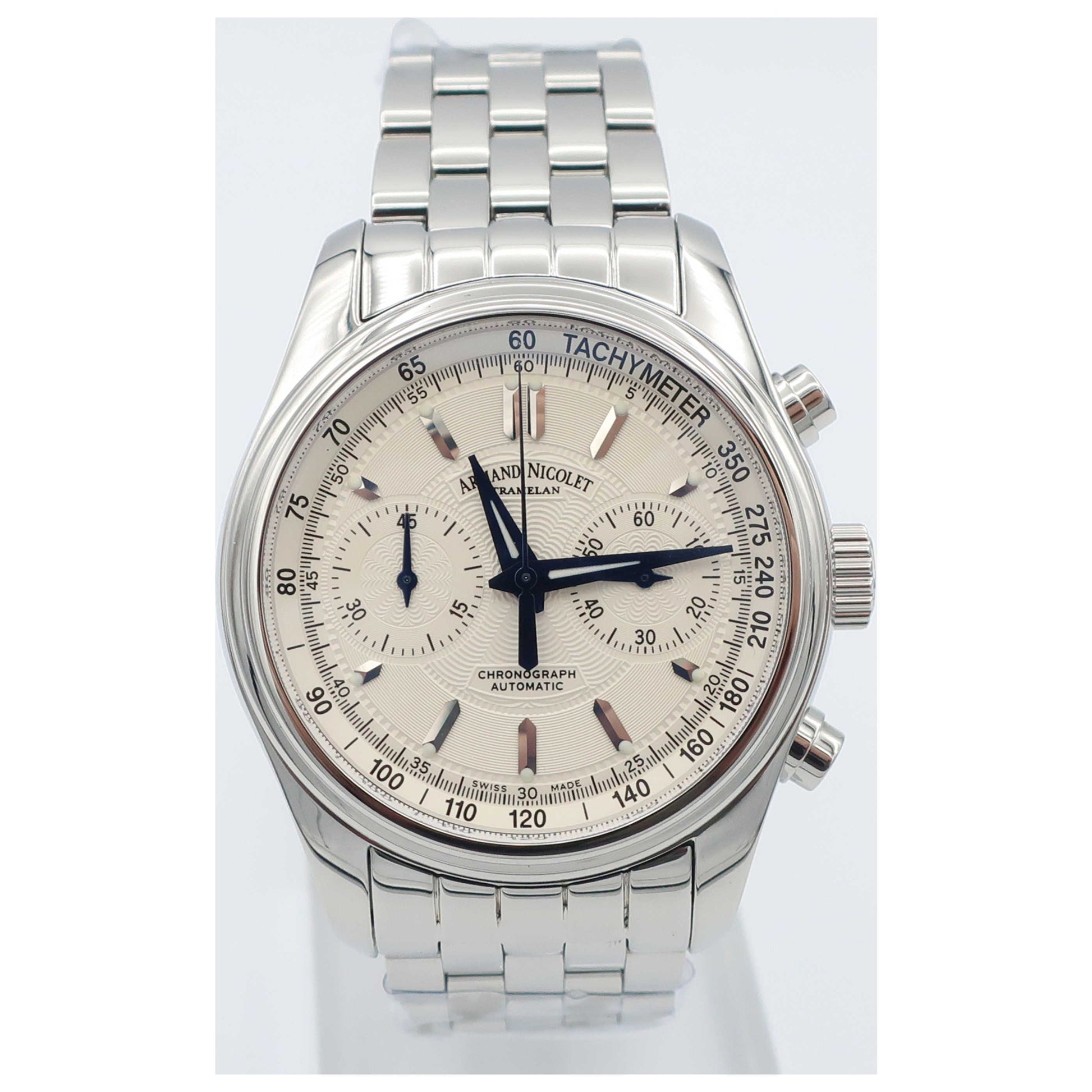 Front view of Armand Nicolet M02 Men's Automatic Watch 9144A-AG-M9140-SD