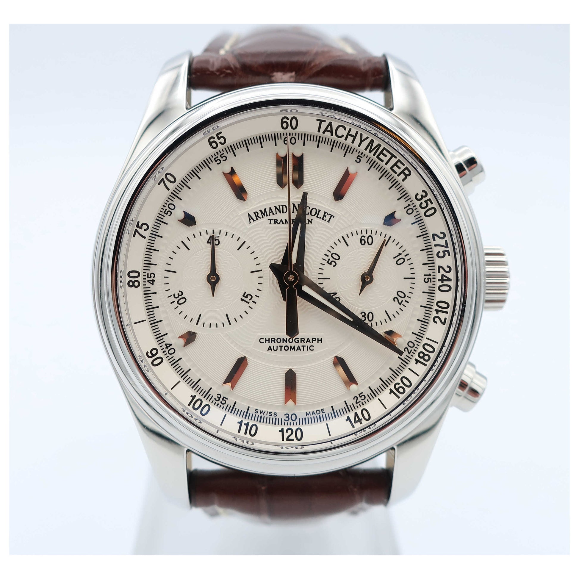 Front view of Armand Nicolet M02 Men's Automatic Watch 9144A-AS-P974MR2-PO