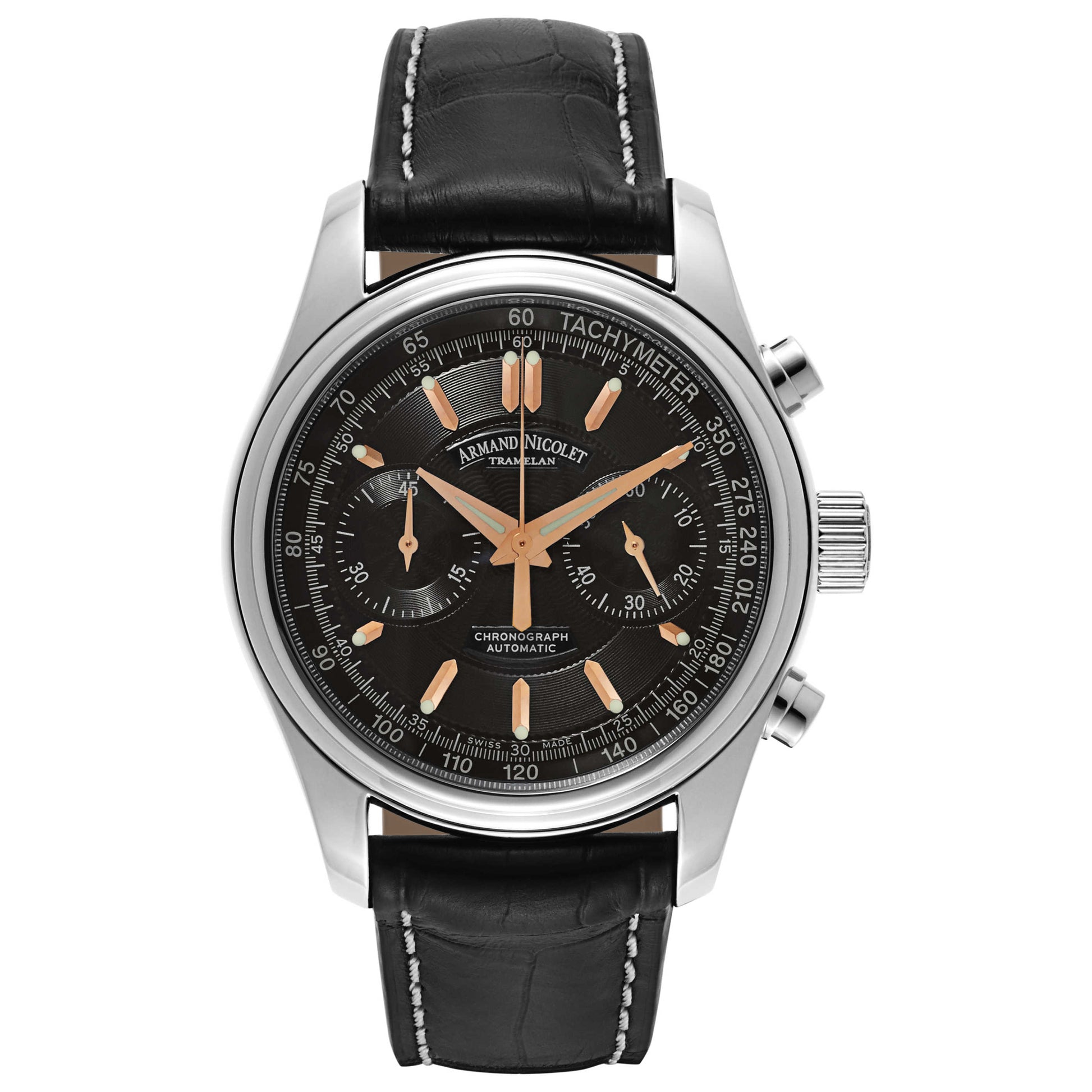 Front view of Armand Nicolet M02 Men's Automatic Watch 9144A-NS-P974NR2