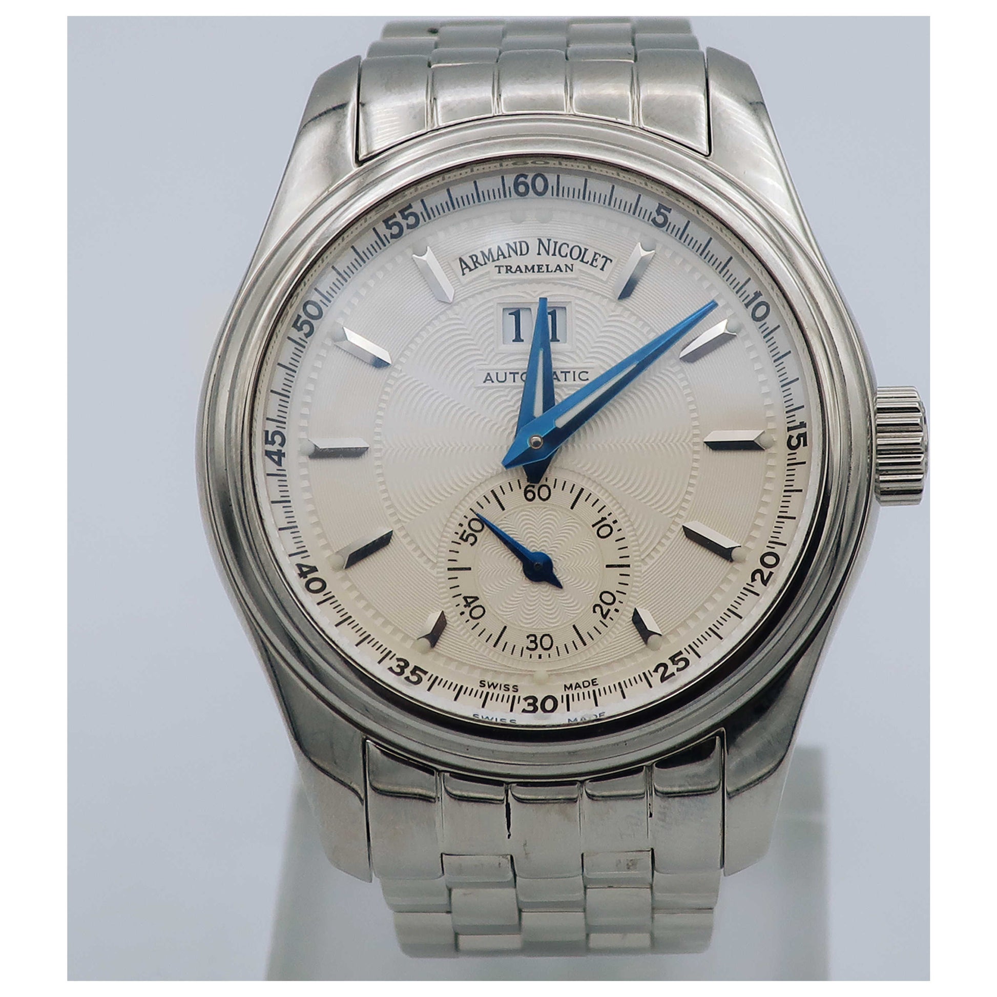 Front view of Armand Nicolet M02 Men's Automatic Watch 9146A-AG-M9140-PO