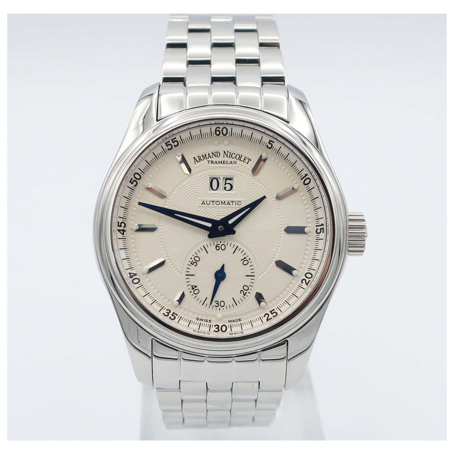 Front view of Armand Nicolet M02 Men's Automatic Watch 9146A-AG-M9140-SD