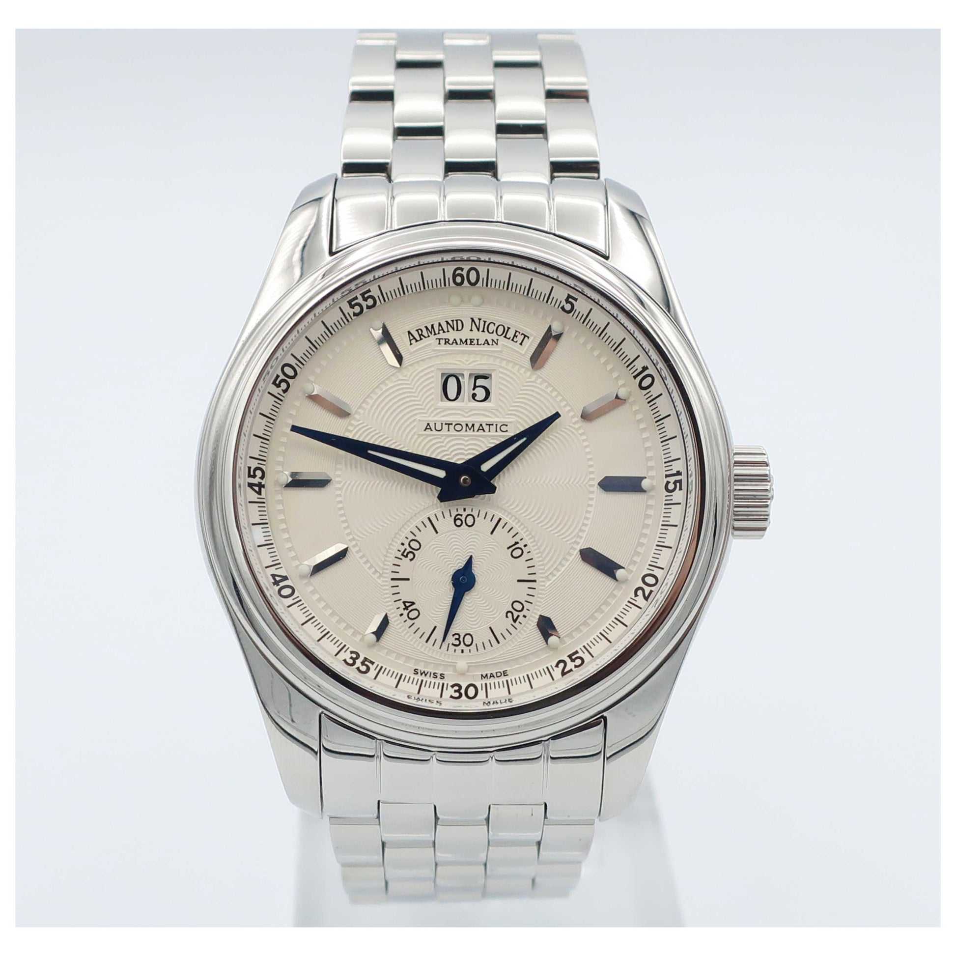 Front view of Armand Nicolet M02 Men's Automatic Watch 9146A-AG-M9140-SD