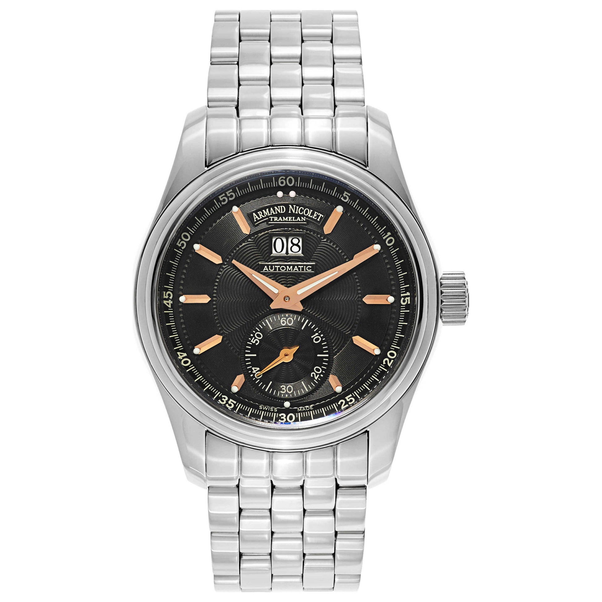 Front view of Armand Nicolet M02 Men's Automatic Watch 9146A-NS-M9140