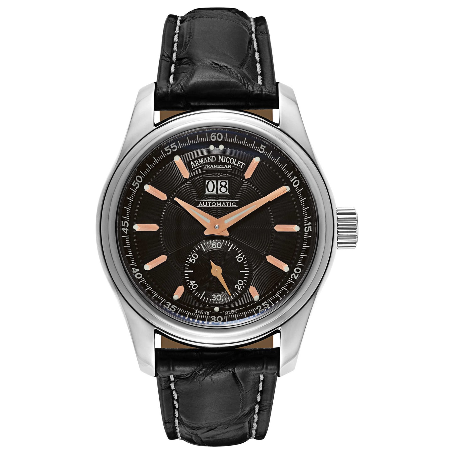 Front view of Armand Nicolet M02 Men's Automatic Watch 9146A-NS-P974NR2