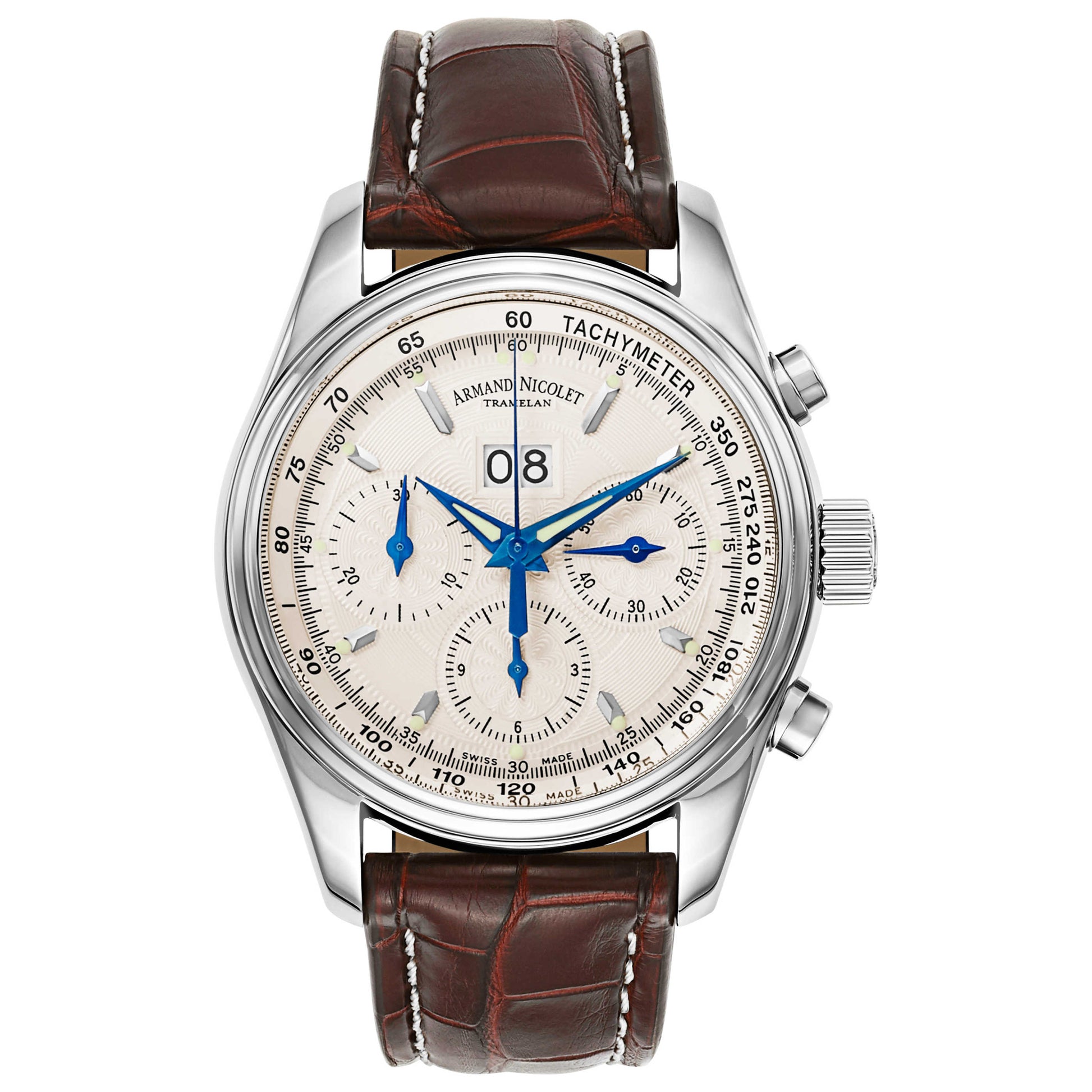 Front view of Armand Nicolet M02 Men's Automatic Watch 9148A-2-AG-P974MR2