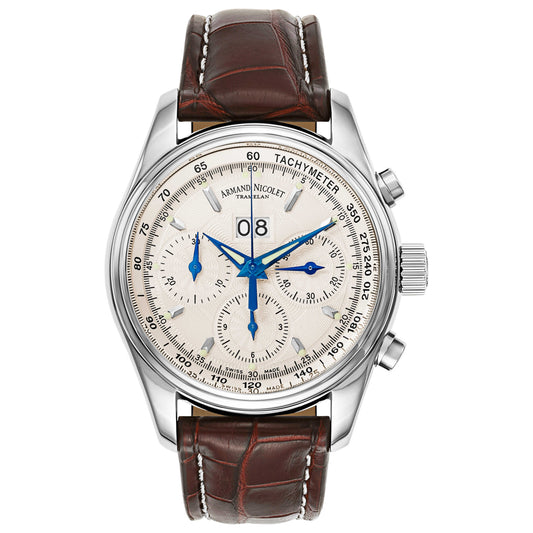 Front view of Armand Nicolet M02 Men's Automatic Watch 9148A-2-AG-P974MR2
