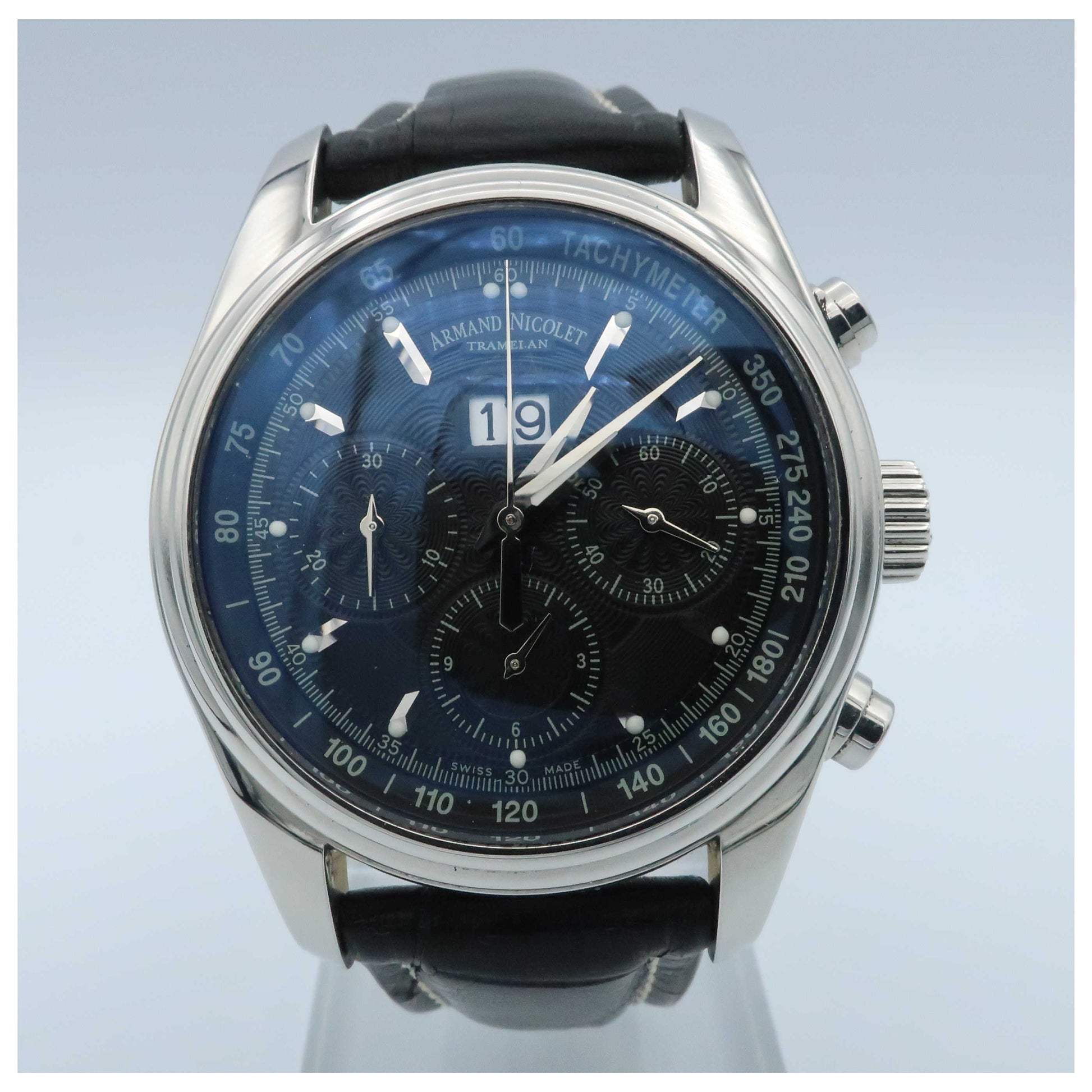 Front view of Armand Nicolet M02 Men's Automatic Watch 9148A-NR-P974NR2-SDV