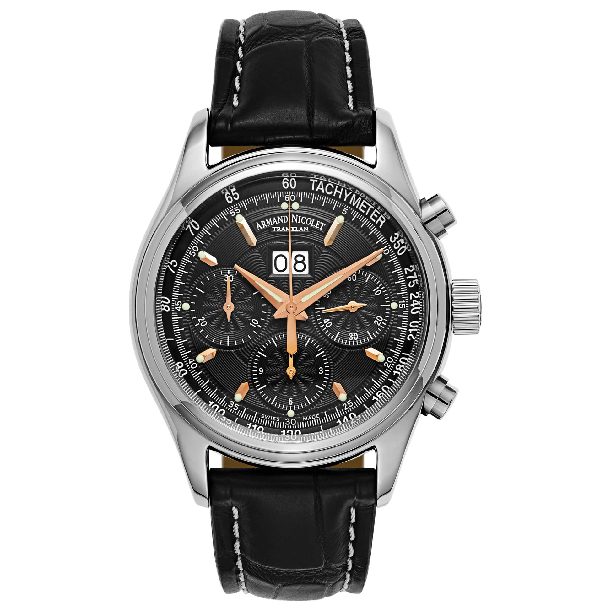 Front view of Armand Nicolet M02 Men's Automatic Watch 9148A-NS-P974NR2