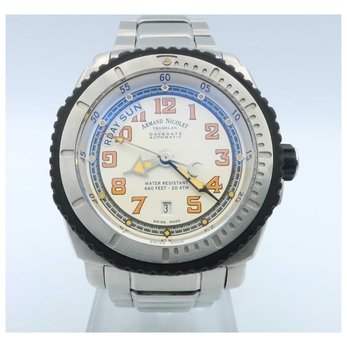 Front view of Armand Nicolet S05 Men's Automatic Watch 9160G-AG-M9168-PO