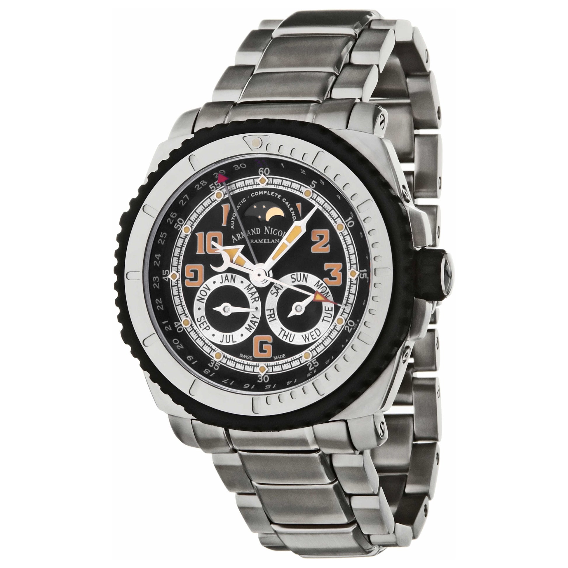 Front view of Armand Nicolet S05 Men's Automatic Watch 9162G-NR-M9168
