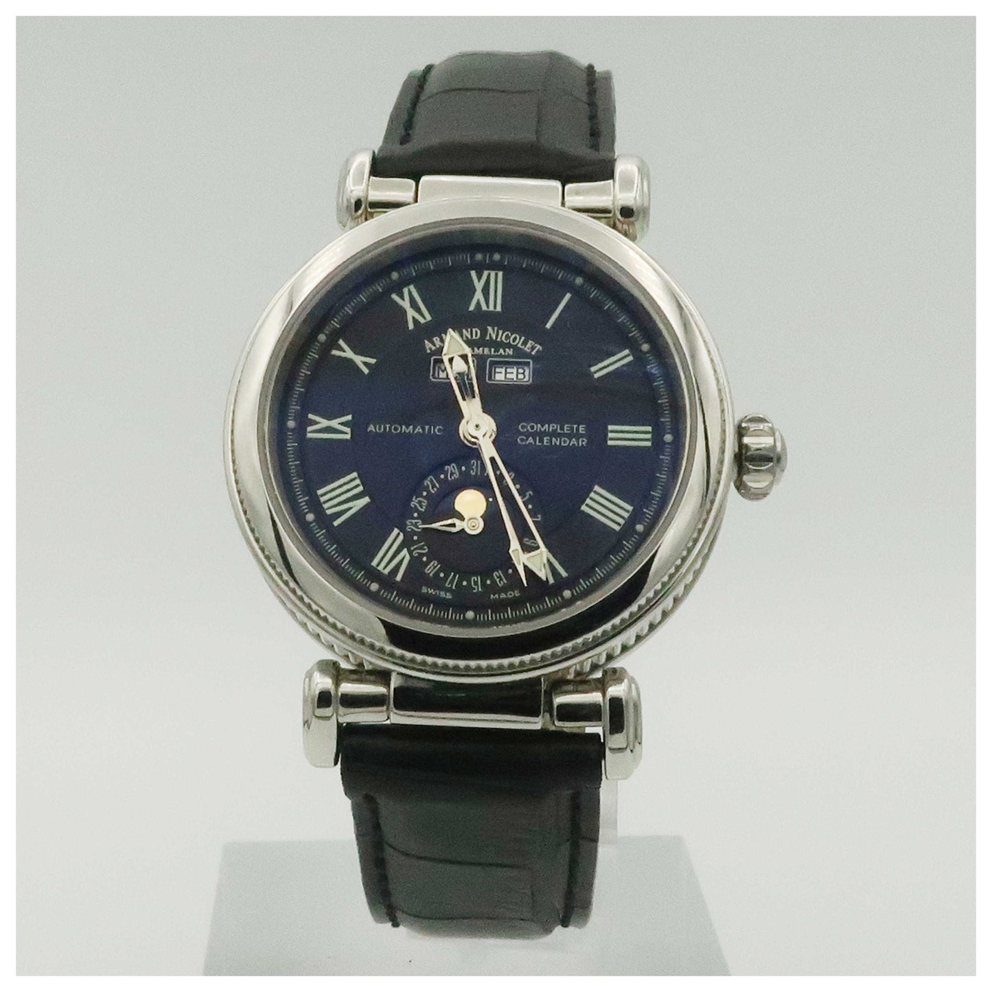 Front view of Armand Nicolet Arc Royal Men's Automatic Watch 9439A-NR-M9430-PO