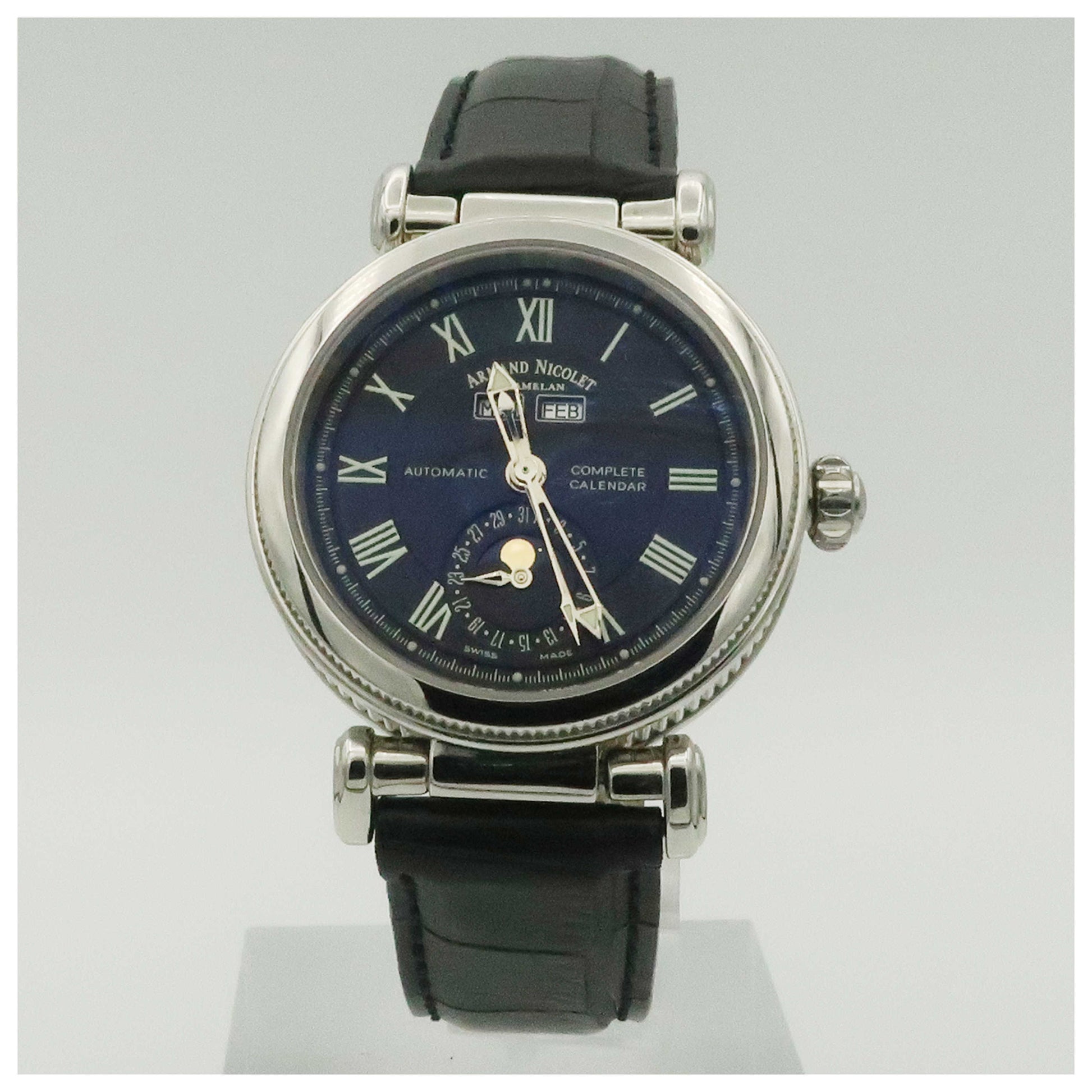 Front view of Armand Nicolet Arc Royal Men's Automatic Watch 9439A-NR-M9430-PO