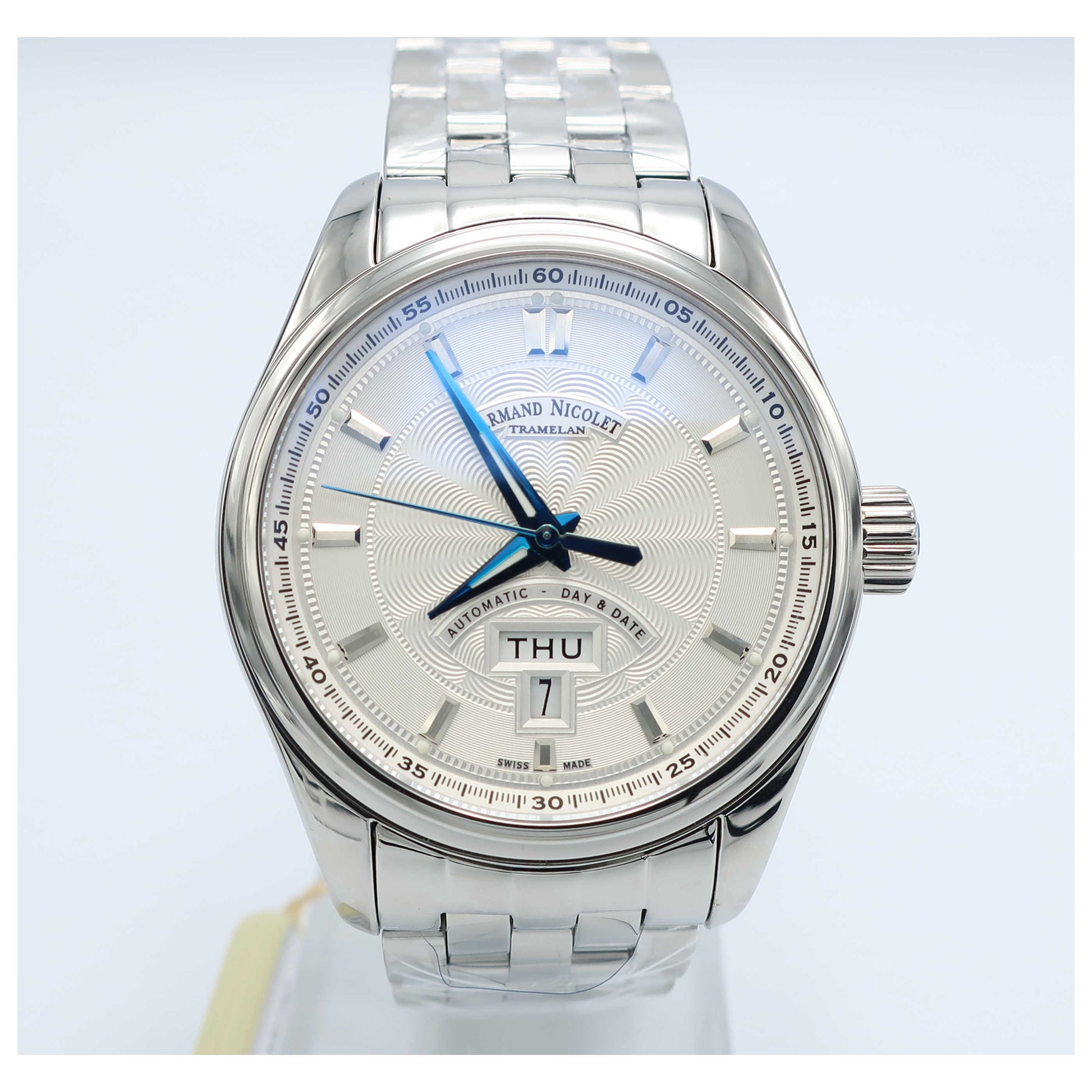 Front view of Armand Nicolet M02 Men's Automatic Watch 9640A-AG-M9140-SD