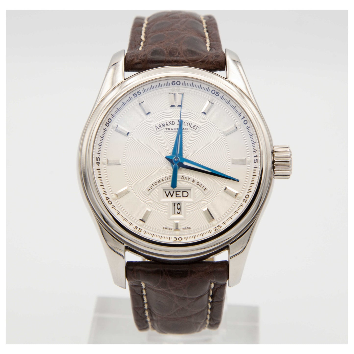 Front view of Armand Nicolet M02 Men's Automatic Watch 9640A-AG-P974MR2-SDV