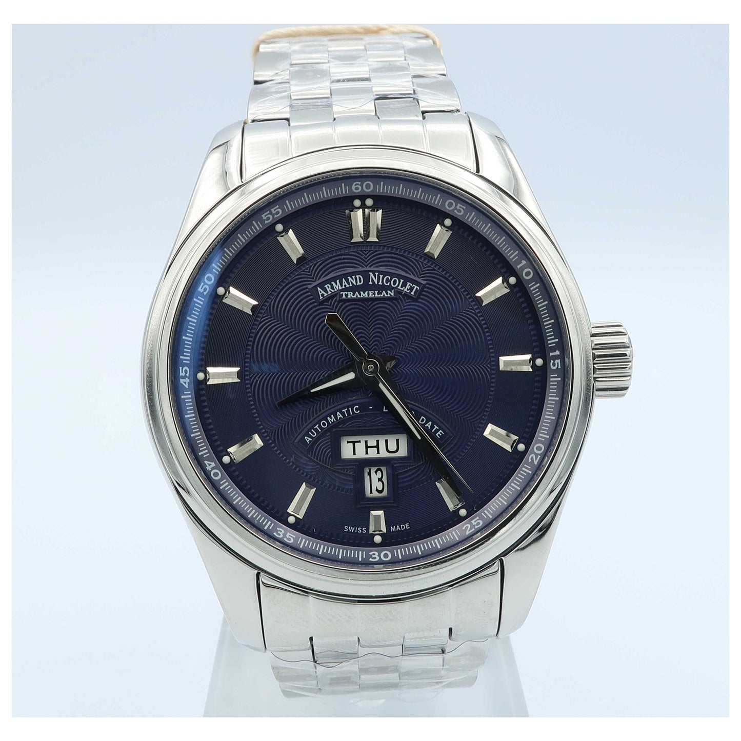 Front view of Armand Nicolet M02 Men's Automatic Watch 9640A-BU-M9140-SD