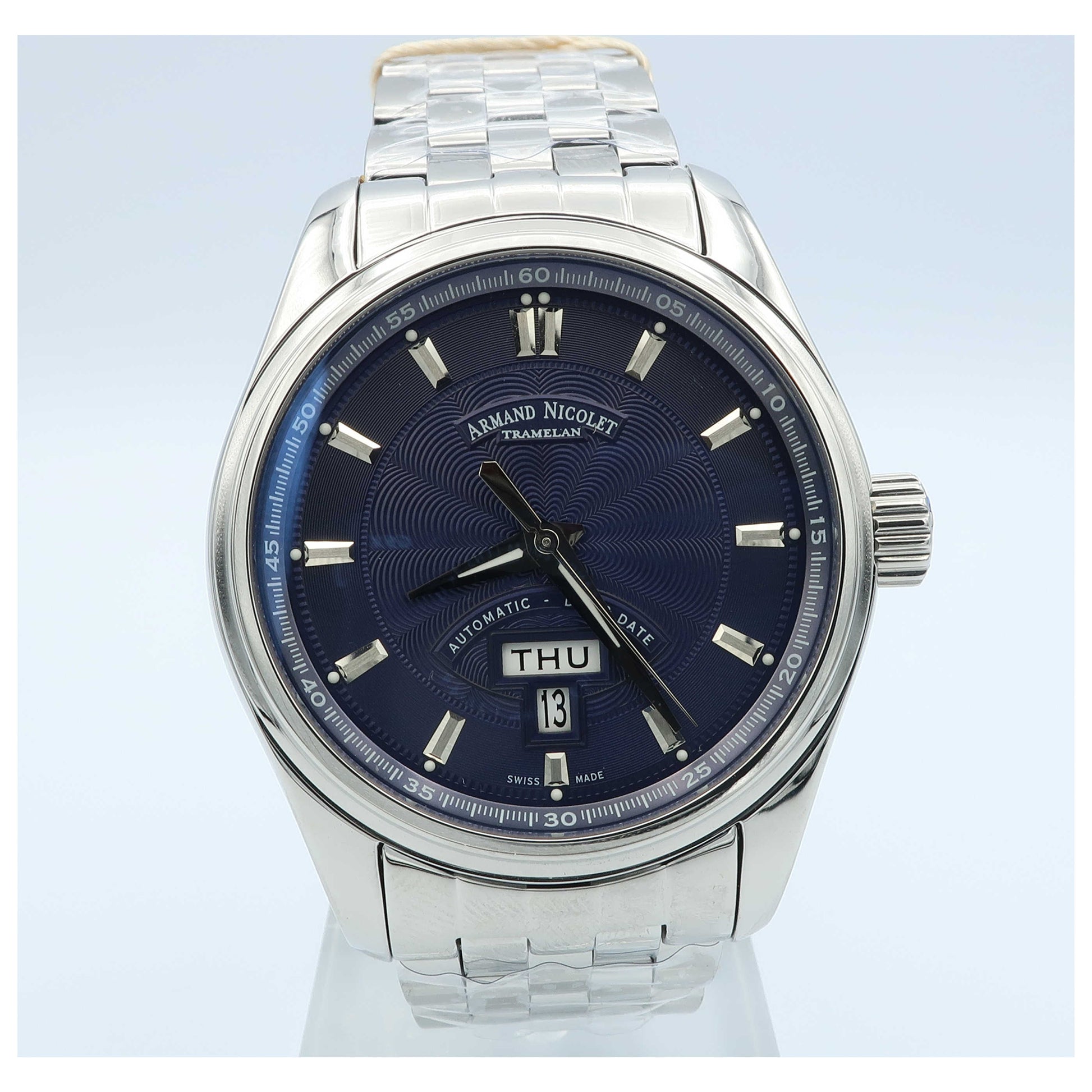 Front view of Armand Nicolet M02 Men's Automatic Watch 9640A-BU-M9140-SD