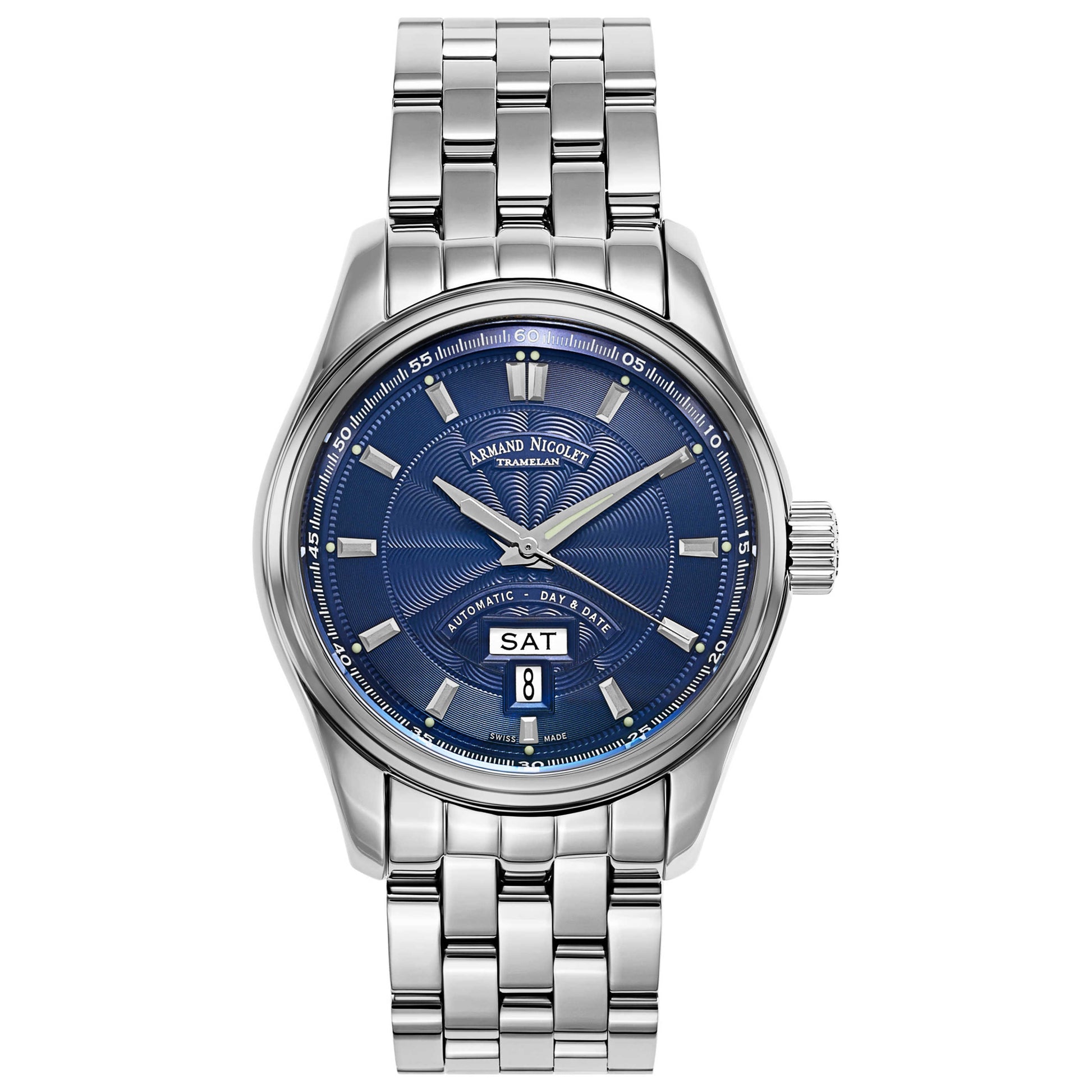 Front view of Armand Nicolet M02 Men's Automatic Watch 9640A-BU-M9140
