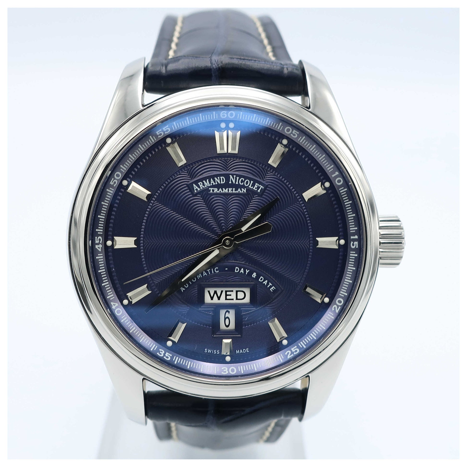 Front view of Armand Nicolet M02 Men's Automatic Watch 9640A-BU-P974BU2-SD