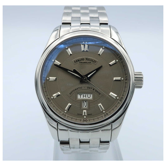 Front view of Armand Nicolet M02 Men's Automatic Watch 9640A-GR-M9140-SD