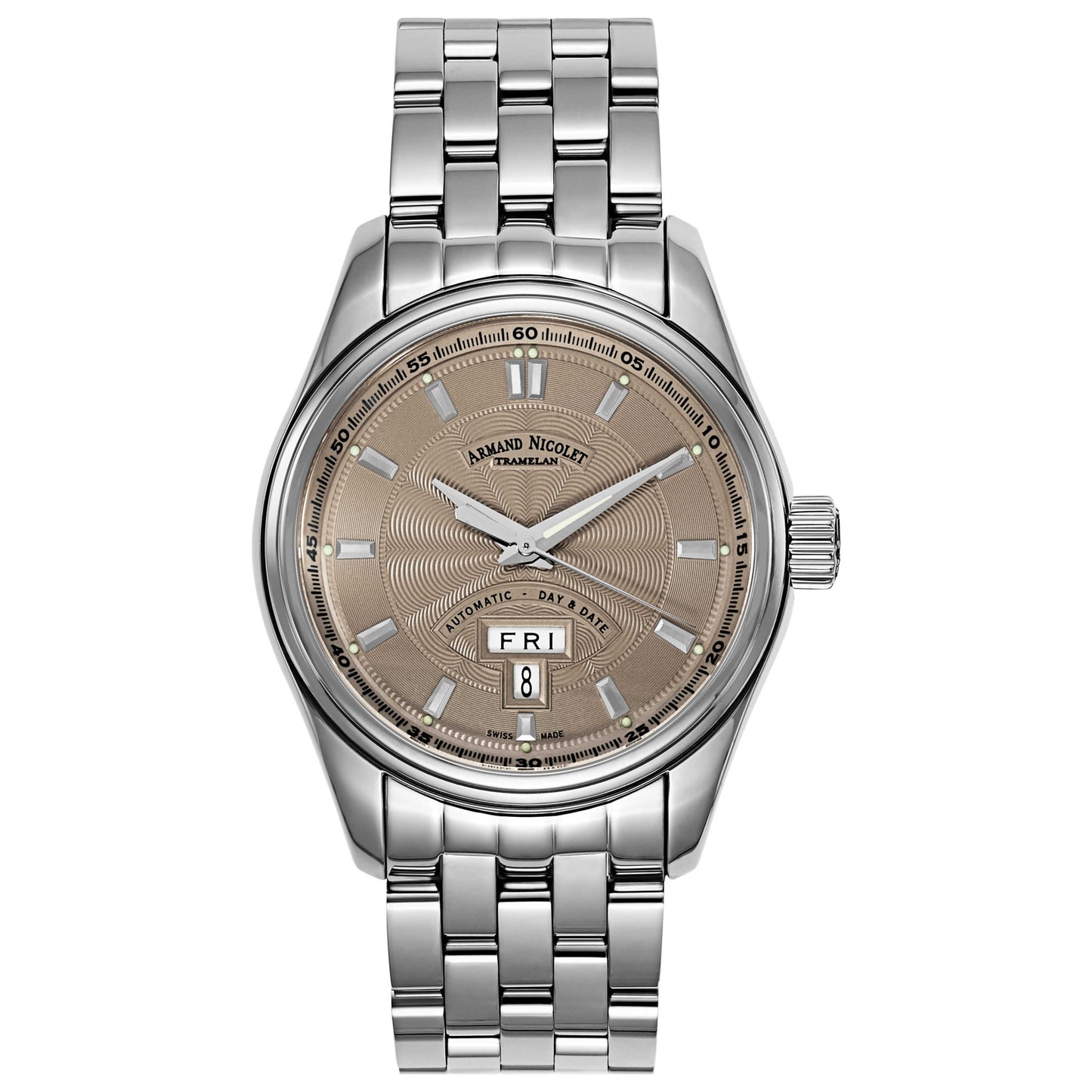 Front view of Armand Nicolet M02 Men's Automatic Watch 9640A-GR-M9140