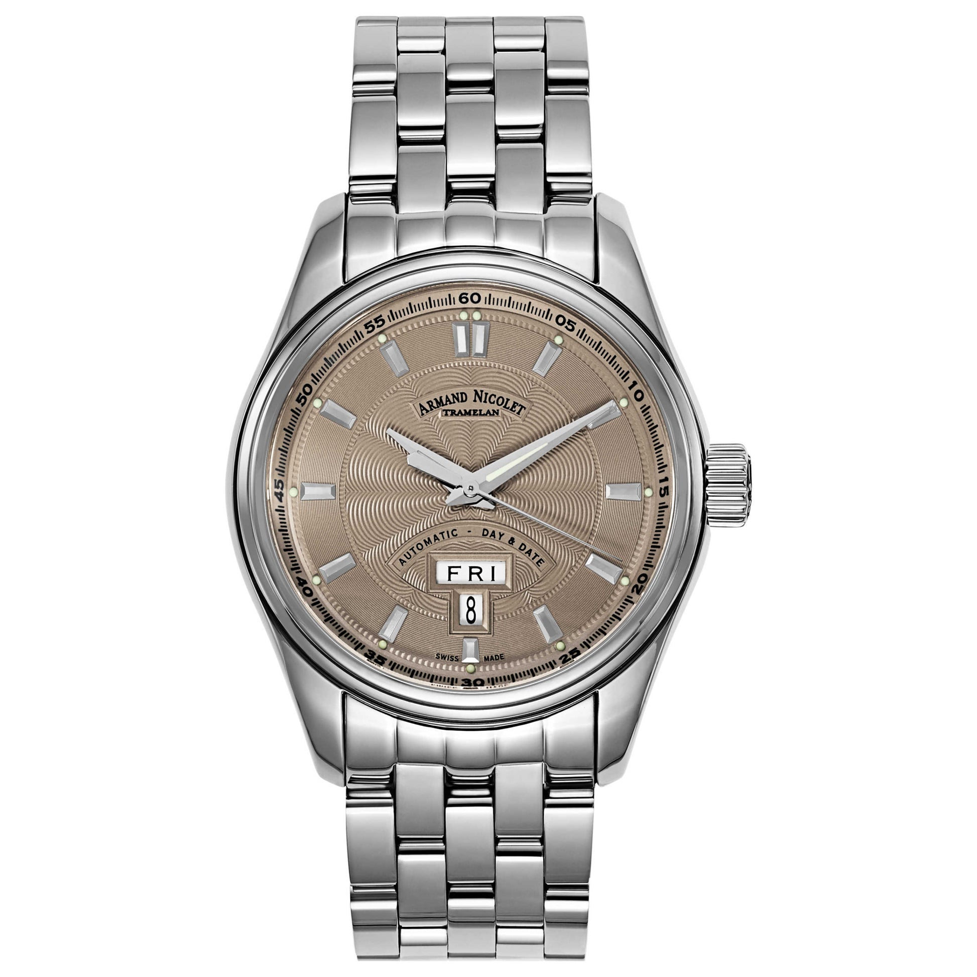 Front view of Armand Nicolet M02 Men's Automatic Watch 9640A-GR-M9140