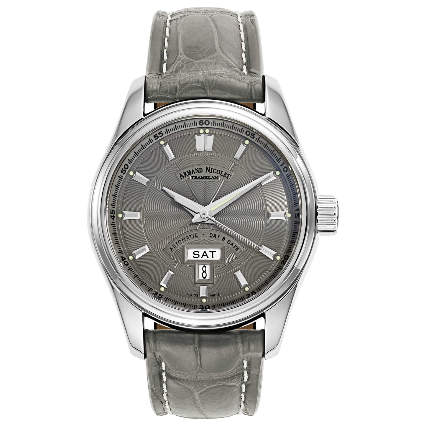 Front view of Armand Nicolet M02 Men's Automatic Watch 9640A-GR-P974GR2