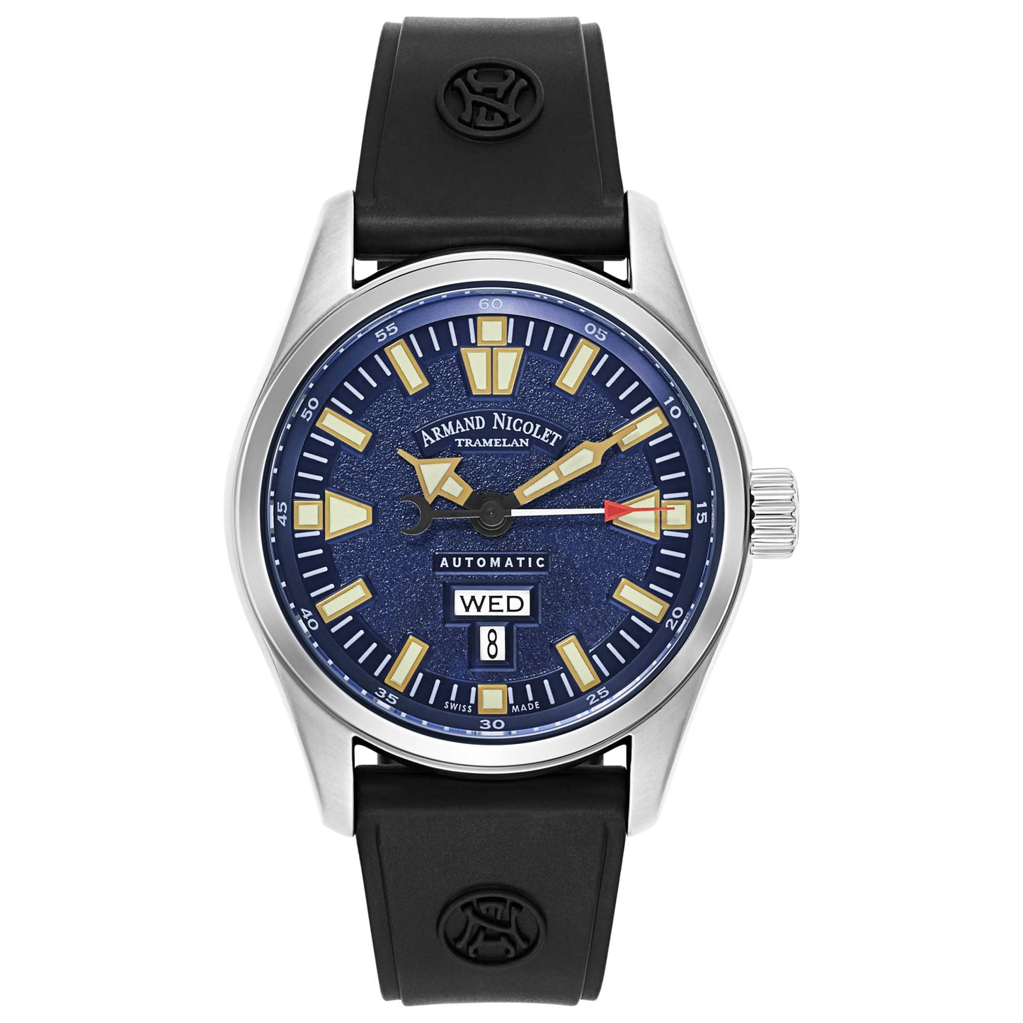 Front view of Armand Nicolet M02 Men's Automatic Watch 9640M-BU-G9660