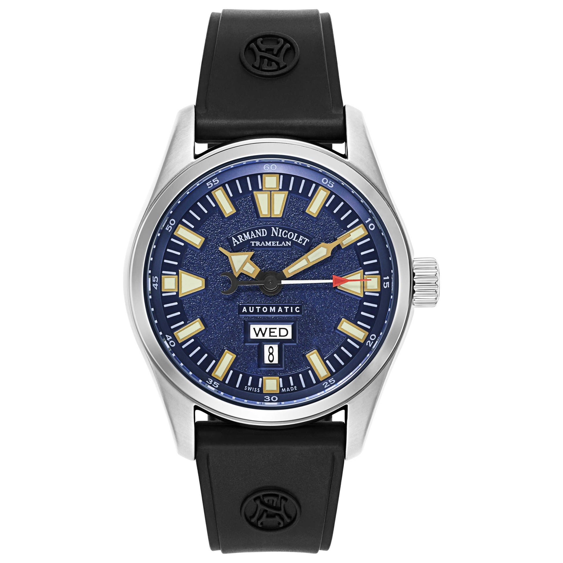 Front view of Armand Nicolet M02 Men's Automatic Watch 9640M-BU-G9660