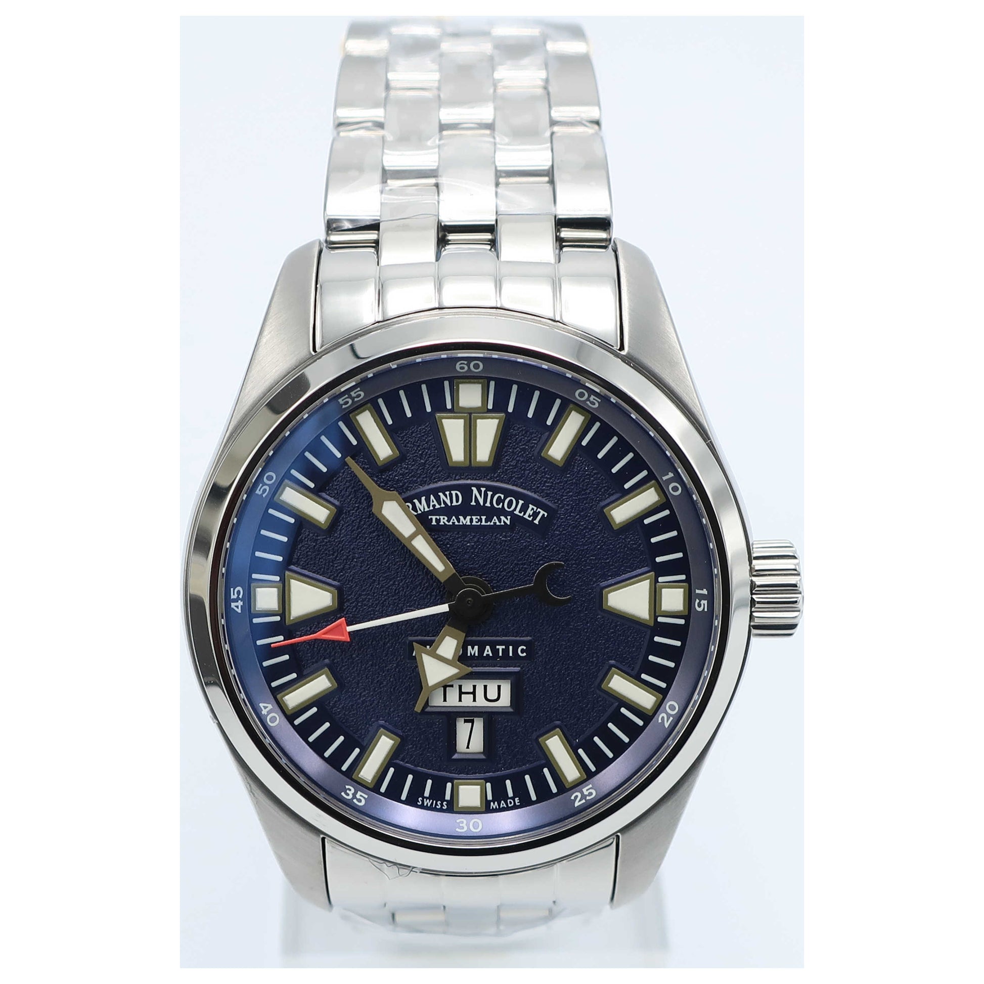 Front view of Armand Nicolet M02 Men's Automatic Watch 9640M-BU-M9140-SD