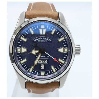 Front view of Armand Nicolet M02 Men's Automatic Watch 9640M-BU-PK2420MR-SD