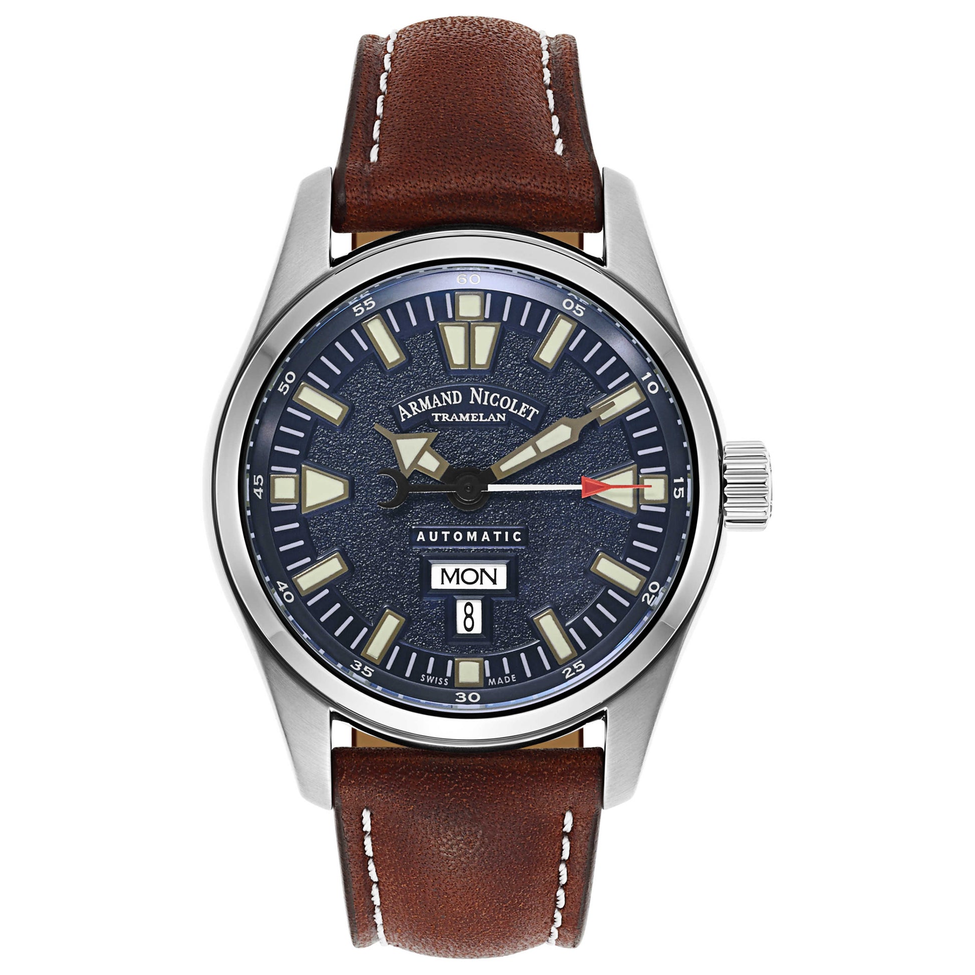 Front view of Armand Nicolet M02 Men's Automatic Watch 9640M-BU-PK2420MR
