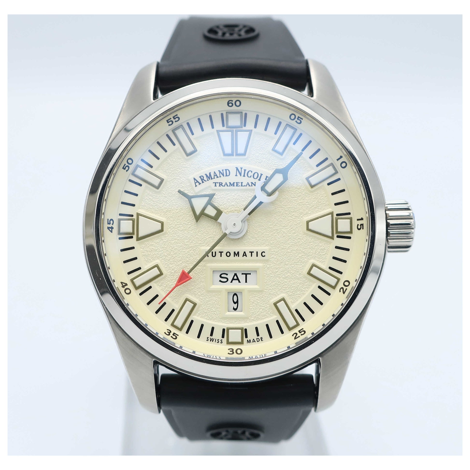 Front view of Armand Nicolet M02 Men's Automatic Watch 9640M-IV-G9660-SD
