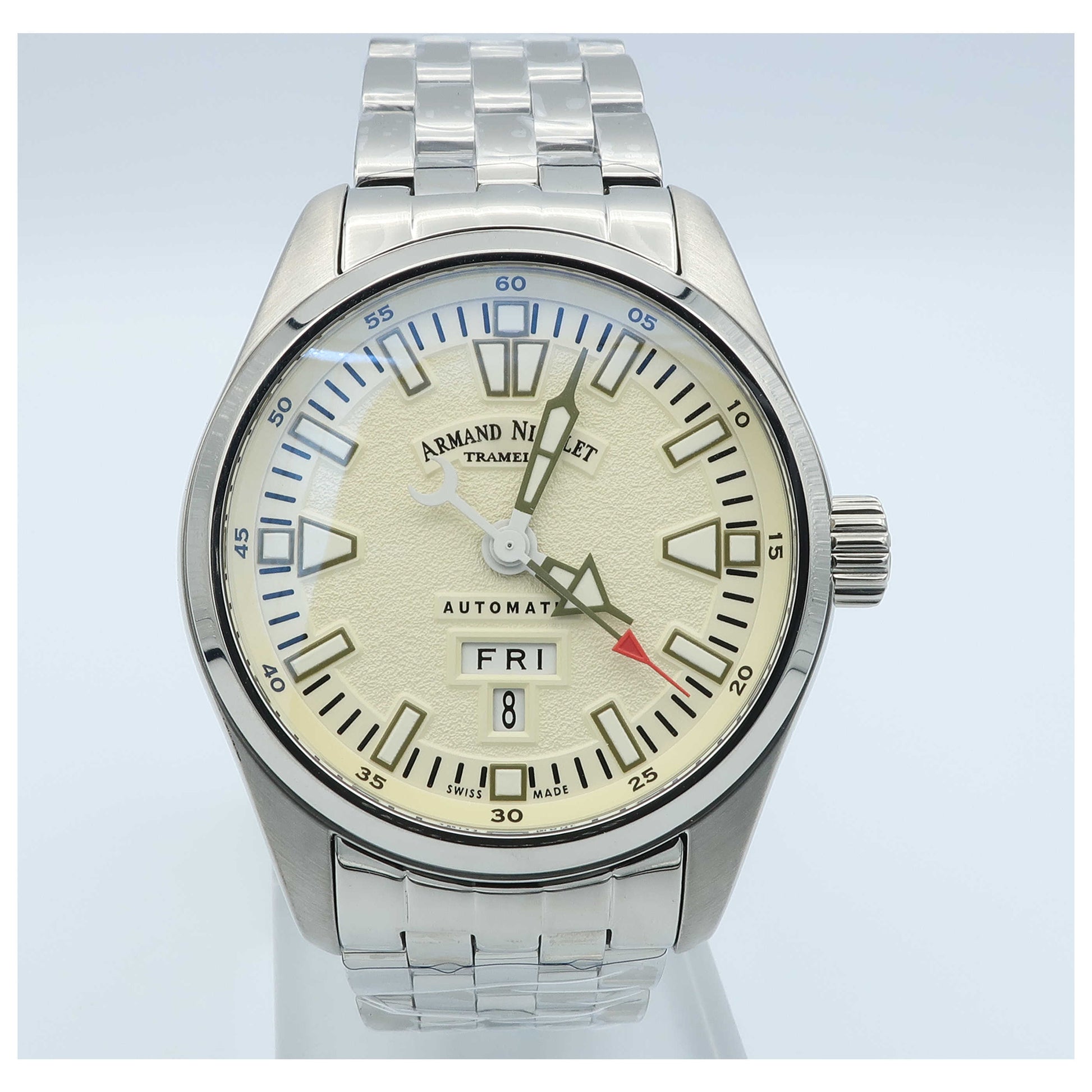 Front view of Armand Nicolet M02 Men's Automatic Watch 9640M-IV-M9140-SD