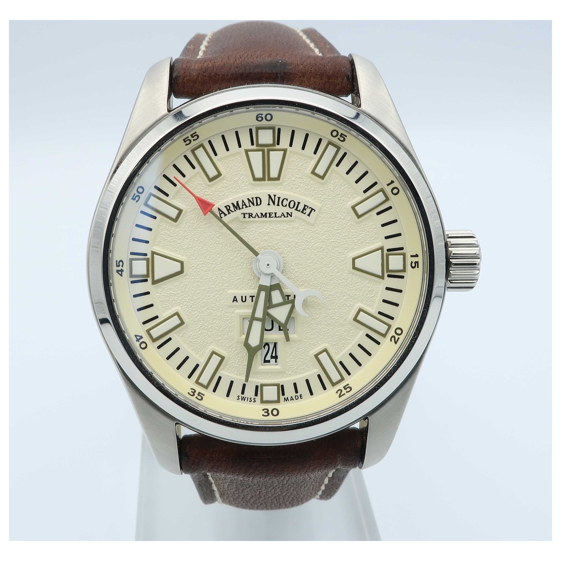 Front view of Armand Nicolet M02 Men's Automatic Watch 9640M-IV-PK2420MR-SD