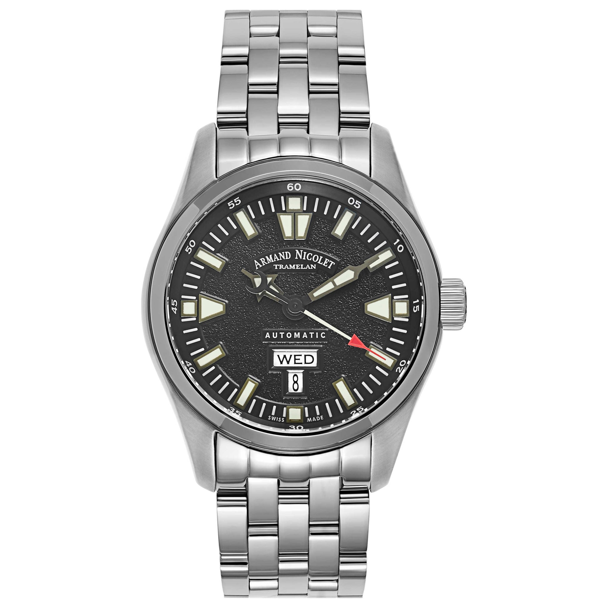 Front view of Armand Nicolet M02 Men's Automatic Watch 9640M-NR-M9140