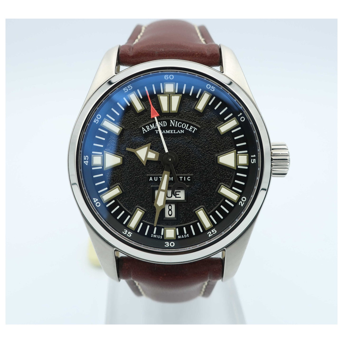 Front view of Armand Nicolet M02 Men's Automatic Watch 9640M-NR-PK2420MR-SD